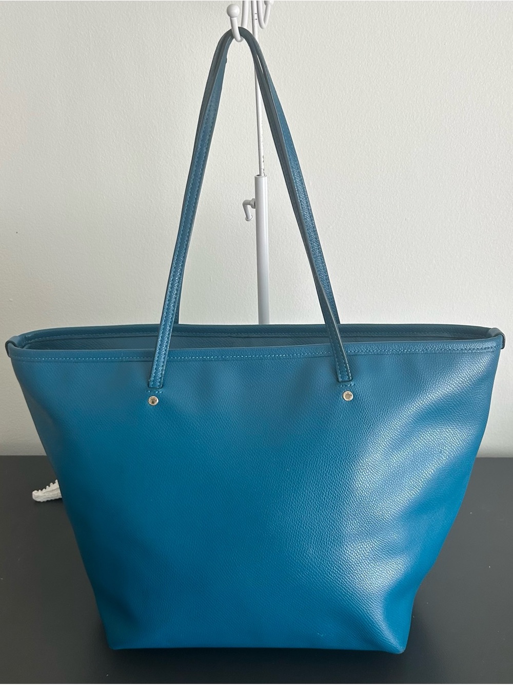 Coach Turquoise Teal Pebbled Leather Tote zip top structured shoulder bag - Picture 11 of 11